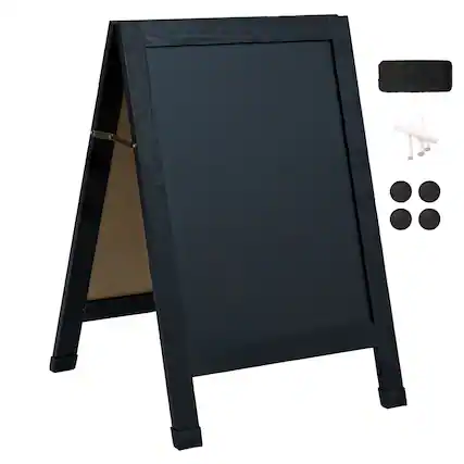 Front. Sunnydaze - 30" x 20" A-Frame Chalkboard with Chalk and Eraser - Black.