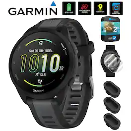 Garmin - Forerunner 165 Smart Sport Watch, Black + Slate Gray + 2 Year Extended Warranty Bundle - Black|Slate Gray - (2024)