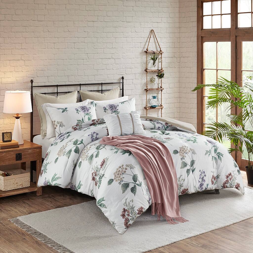 Alt View 1. Gracie Mills - Gracie Mills Marlin 7 Piece Printed Seersucker Comforter Set with Throw Blanket - Taupe/Blush.