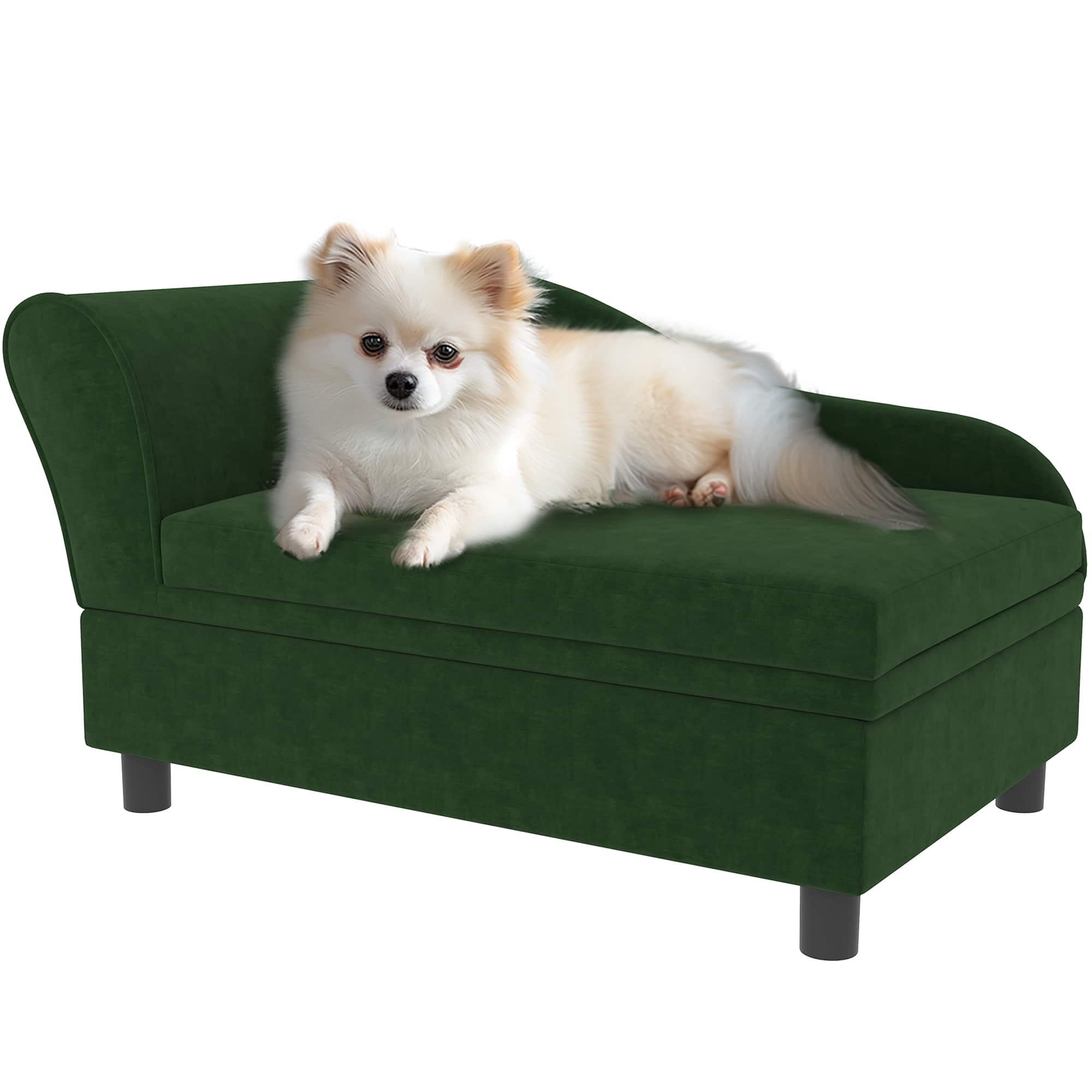 Front. Pawhut - Luxury Dog Couch with Hidden Storage, Small Dog Sofa Bed with 2" Soft Foam, Puppies & Little Breeds - Green.