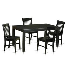 FurniFact - Solid Wood Dining Table & Chairs 5-Piece Set for Kitchen/Dining - Black