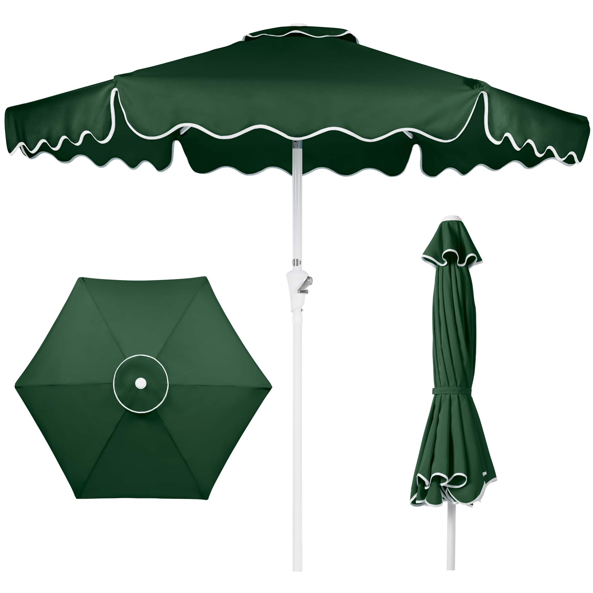 Best Choice Products - 7.5ft Patio Market Umbrella with Wavy Trim, Fade-Resistant, Crank & Tilt, Wind Vent - Green