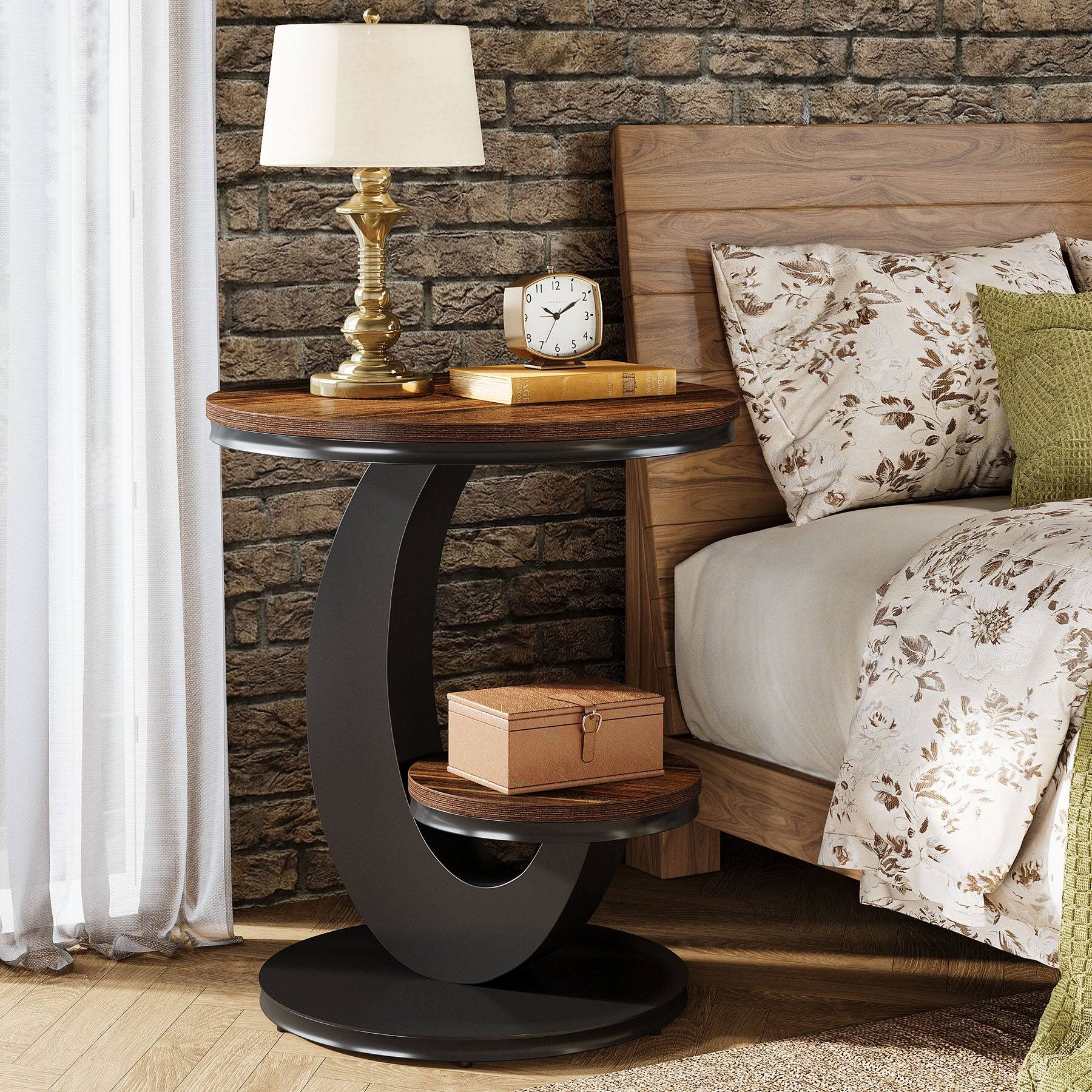 Alt View 1. Tribesigns - End Table with Engineered Wood Construction and Storage Shelves for Living Room, Bedroom and Entryway - Brown.