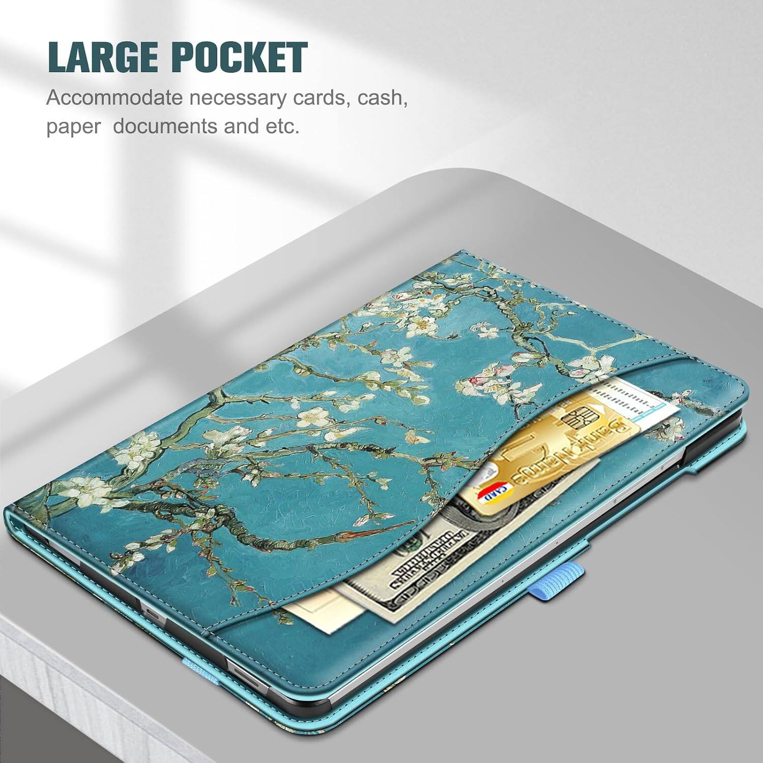 LARGE POCKET  
Accommodate necessary cards, cash, paper documents and etc.