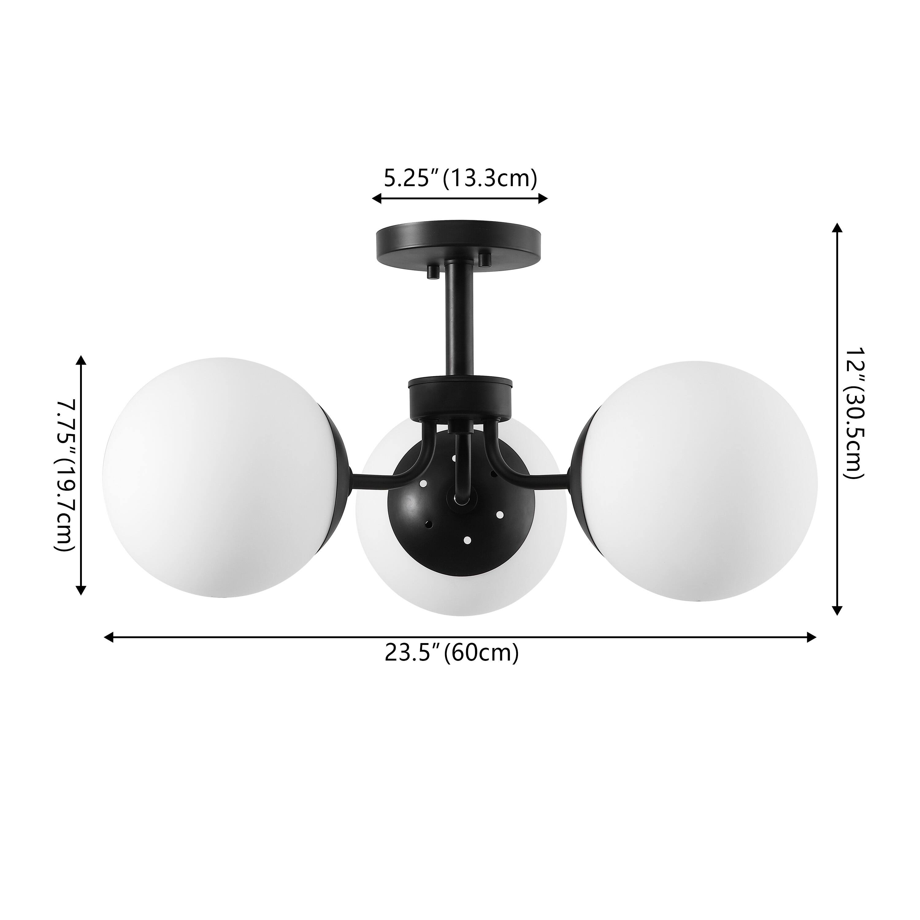 5.25" (13.3cm)  
7.75" (19.7cm)  
12" (30.5cm)  
23.5" (60cm)