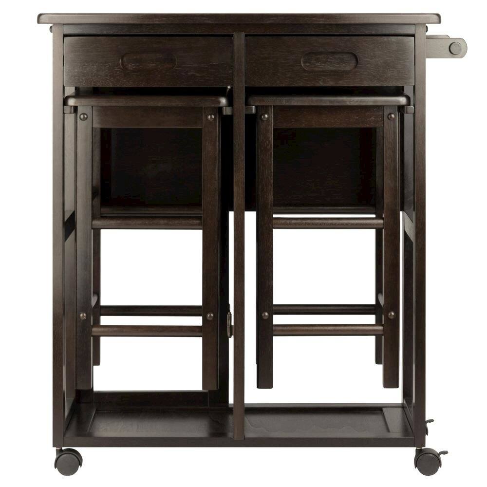 Angle. FurniFact - Coffee Folding Dining Table with Chairs – Compact Foldable Set for Two - Coffee.