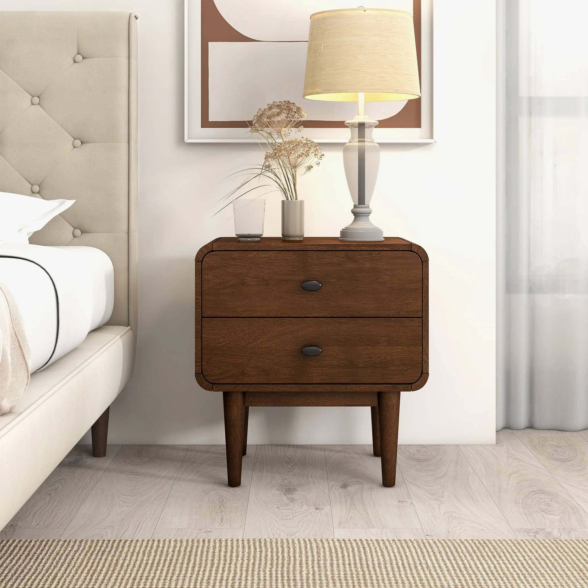 Angle. Spaco - Spaco Mid Century Modern Style Night Stand with 2 Drawer for Bedroom - Brown.