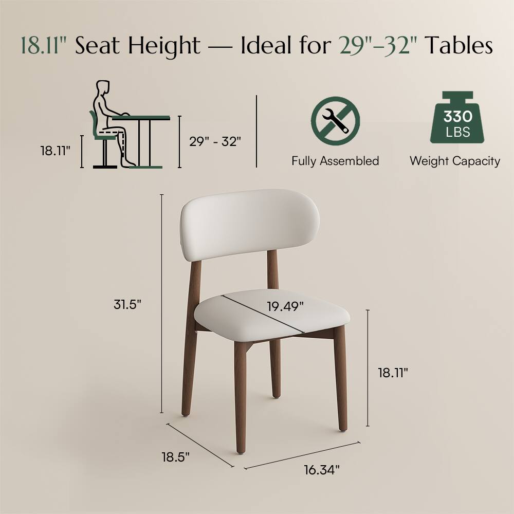 18.11" Seat Height - Ideal for 29"-32" Tables  
18.11"  
29" - 32"  
Fully Assembled  
330 LBS Weight Capacity  
31.5"  
19.49"  
18.11"  
18.5"  
16.34"