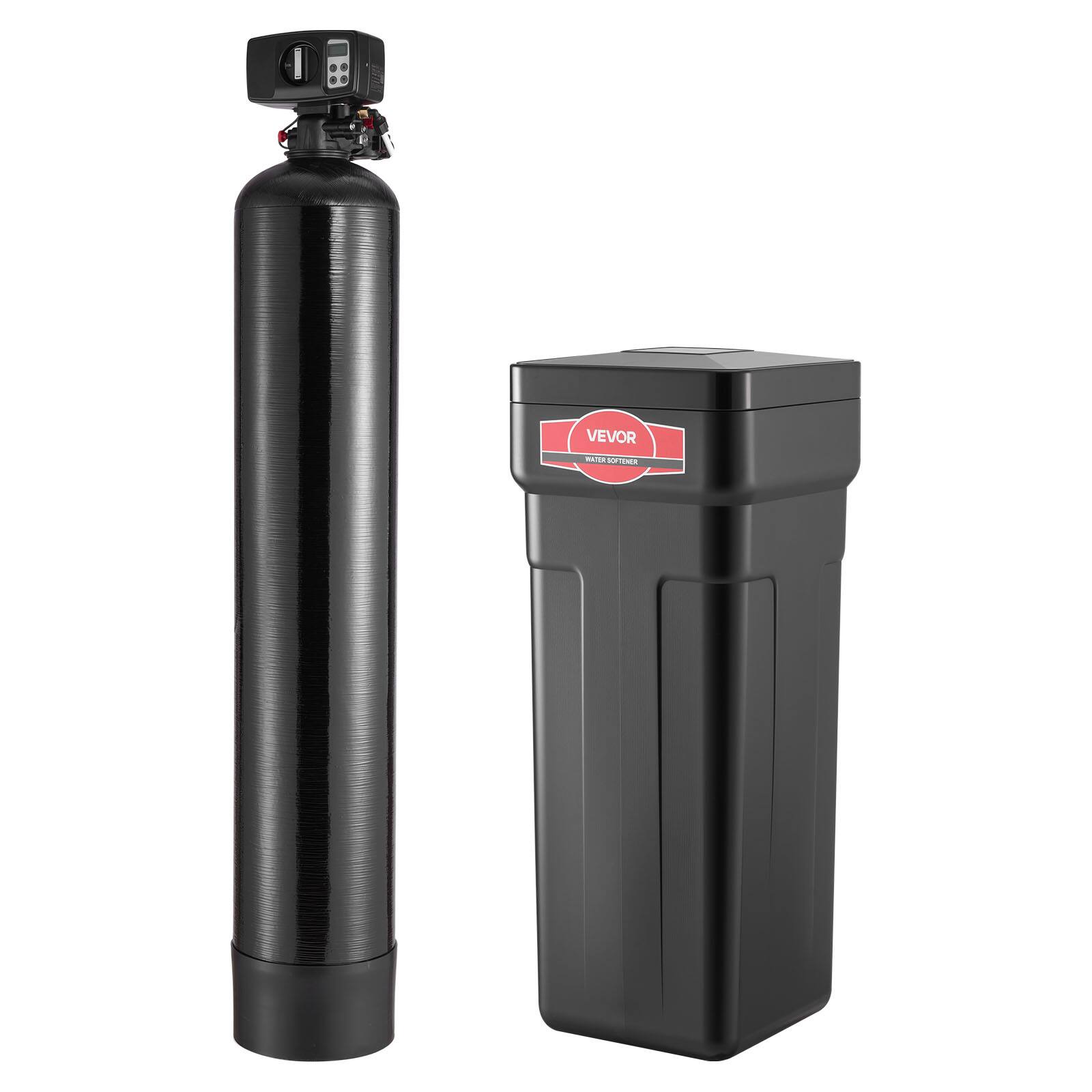 Alt View 5. VEVOR - Water Softener, 64,000 Grains Whole House Water Softener System, with Automatic Digital Control Head, for 5-6 Bathrooms - Black.