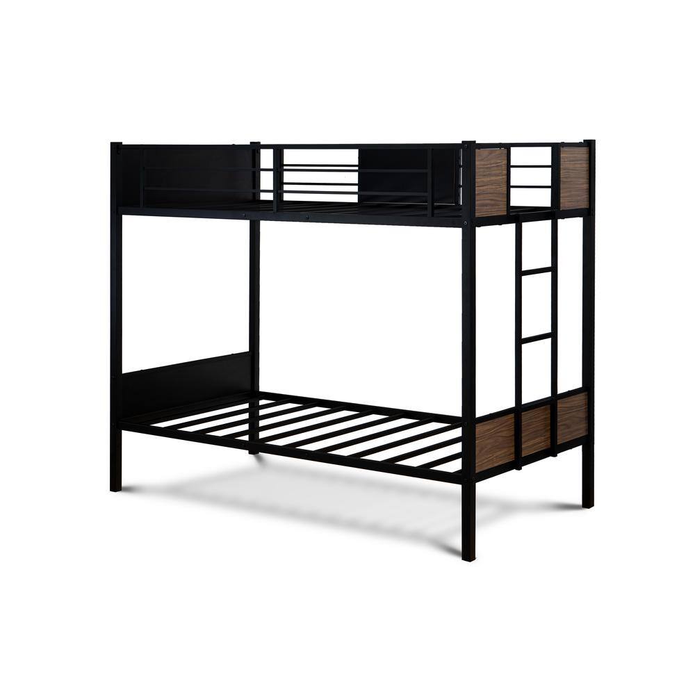 Back. East West Furniture - Lynfield Twin Over Twin Bunk Bed - Black - Black.