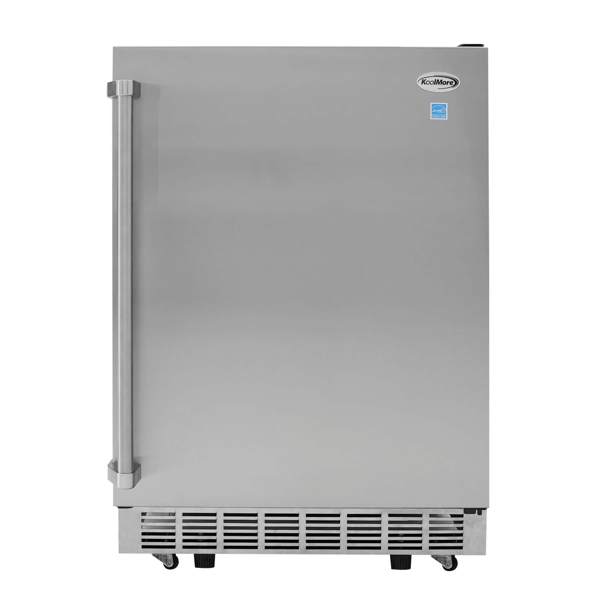 Koolmore - 24" Outdoor Stainless Steel Refrigerator 5.5 Cubic Foot Capacity with Auto defrost, Blue LED lighting and IPX4 Rating - Black