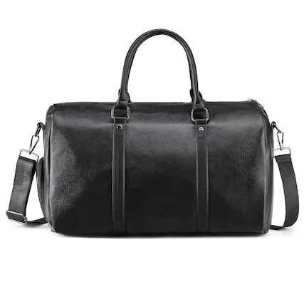 Front. Unique Bargains - Leather Travel Duffle Bag for Men Women Stylish Water-Repellent Overnight Bag W/Shoe Pouch for Business Sport Gym - Black.