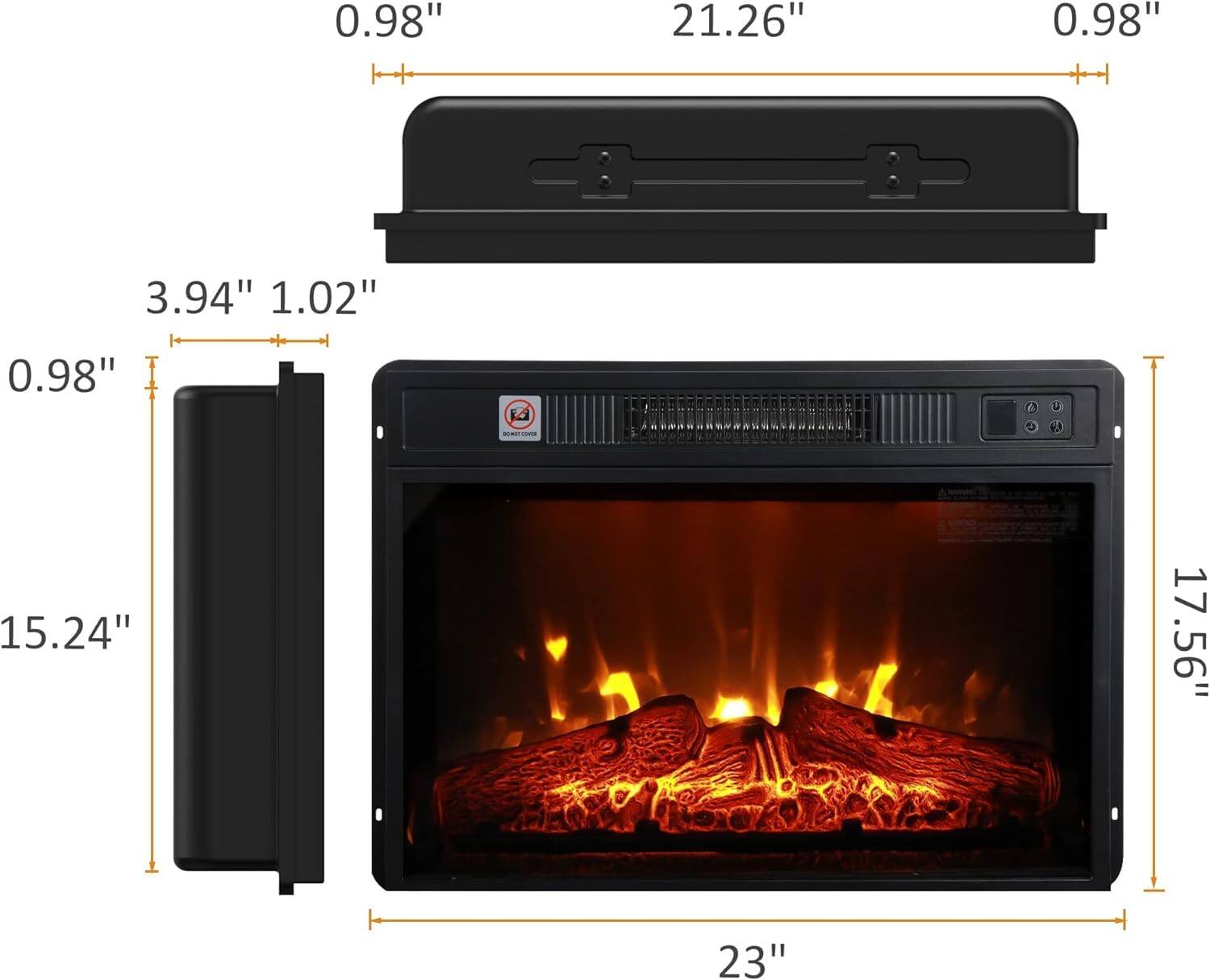 Alt View 4. Tiramisubest - 23"3D Infrared Electric Fireplace Insert Heater with IR Remote Control,Glass View,Adjustable Realistic Logs&Flames,1400W - Black.