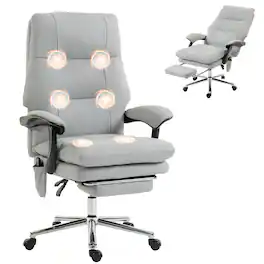 Homcom - Office Chair with 6-Point Vibration, Pet-Friendly Faux Leather Ergonomic Executive Desk Chair - Light Gray
