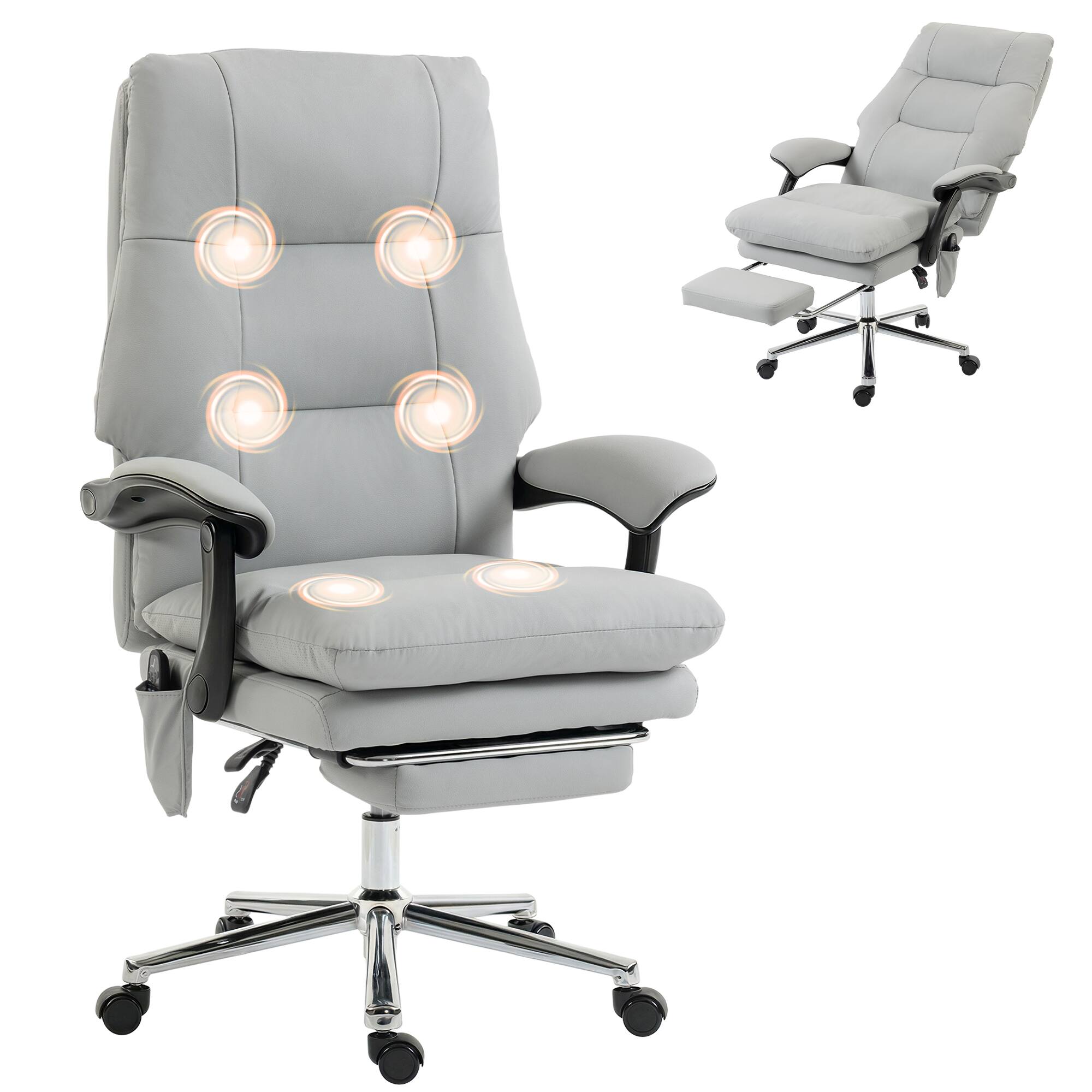 Front. Homcom - Office Chair with 6-Point Vibration, Pet-Friendly Faux Leather Ergonomic Executive Desk Chair - Light Gray.