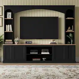CheryLife - 91 in. Modern Arched Entertainment Center Wall Unit with Bookshelf for TVs Up to 70" - Black