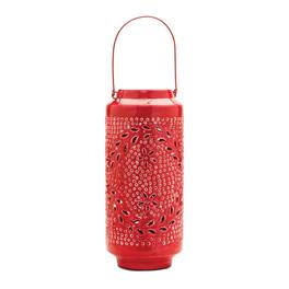 BreeBe - Punched Metal Candle Lantern 15.5"H - Red