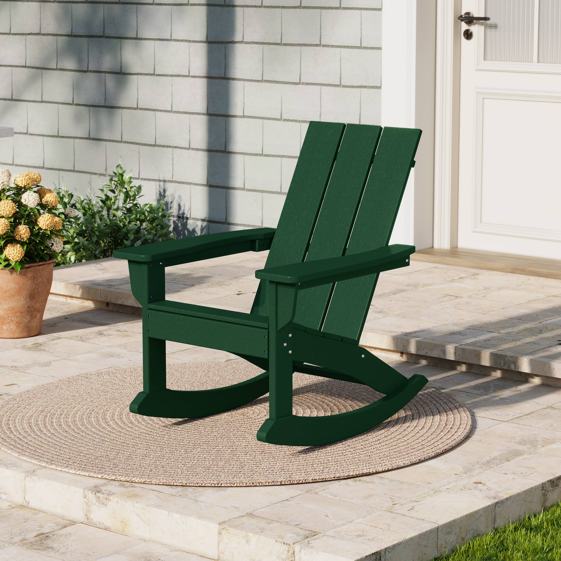 Angle. WestinTrends - WestinTrends Ashore Outdoor Patio Modern Adirondack Rocking Chair - Dark Green.