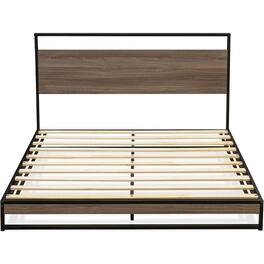 East West Furniture - Wilson Queen Frame with 3 Supporting Legs - High-class Bed Frame in Powder Coating Color and Weathered Wood - Black
