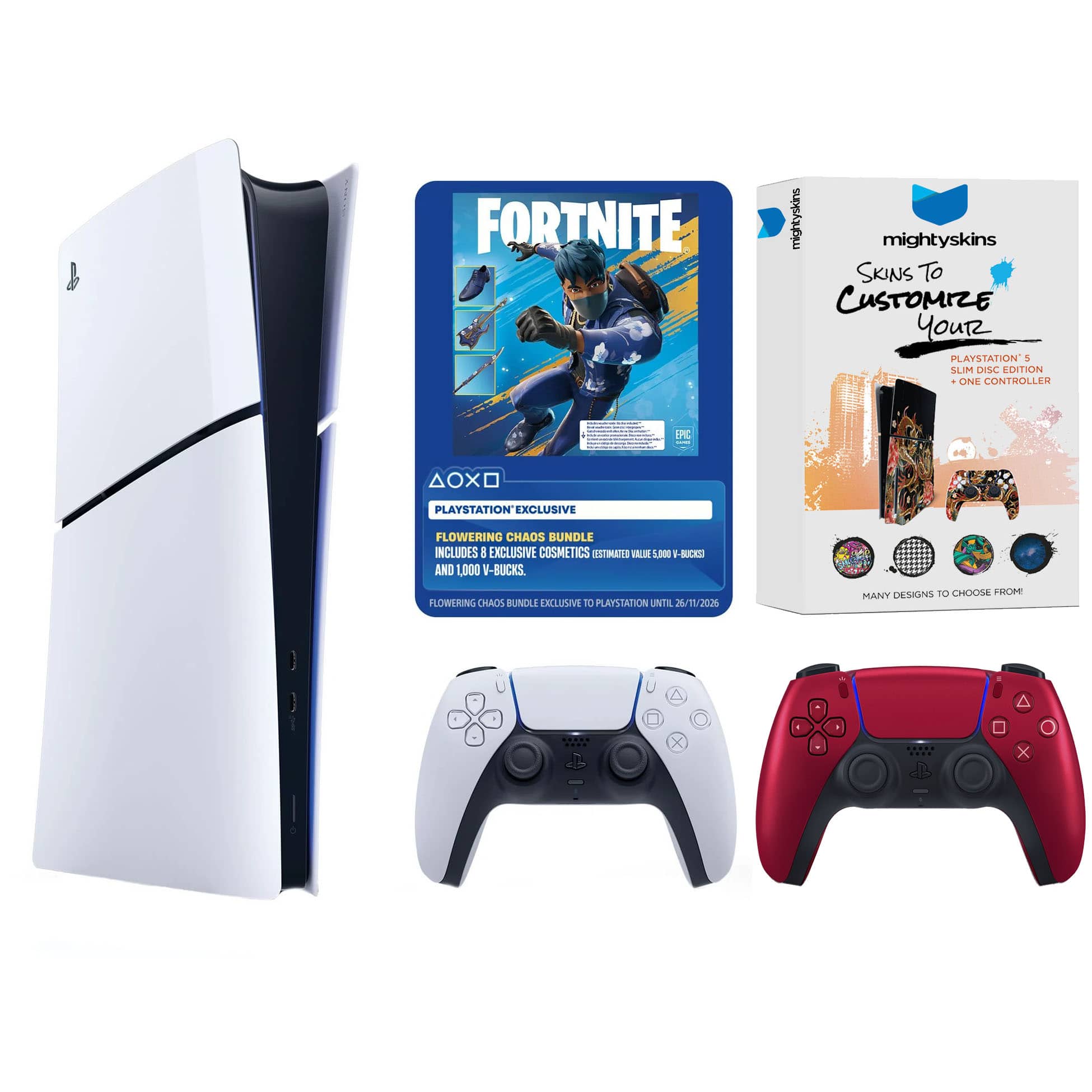 PlayStation 5 Disc Fortnite Flowering Chaos Bundle with Extra Controller and MightySkins Code - PlayStation 5