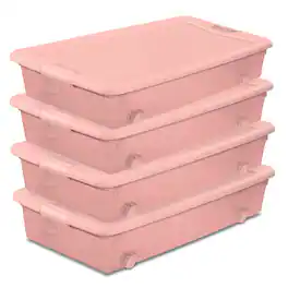 Sterilite - 56 Qt Wheeled Under Bed Storage Container Plastic Bin, Blush, 4 Pack - Pearl Blush Tint