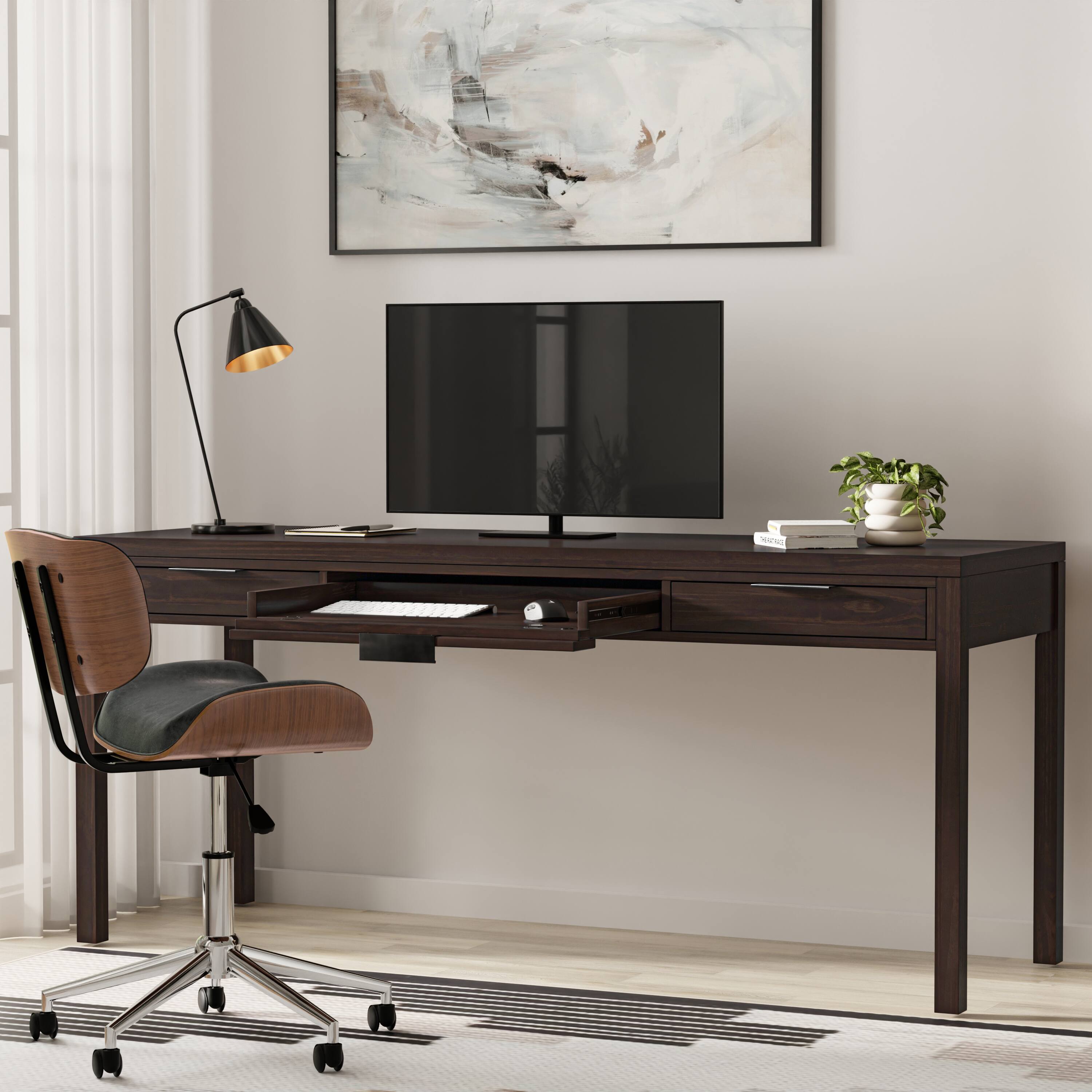Angle. Simpli Home - Hollander SOLID WOOD Contemporary Modern 72 inch Wide Wide Desk in Warm Walnut Brown - Warm Walnut Brown.