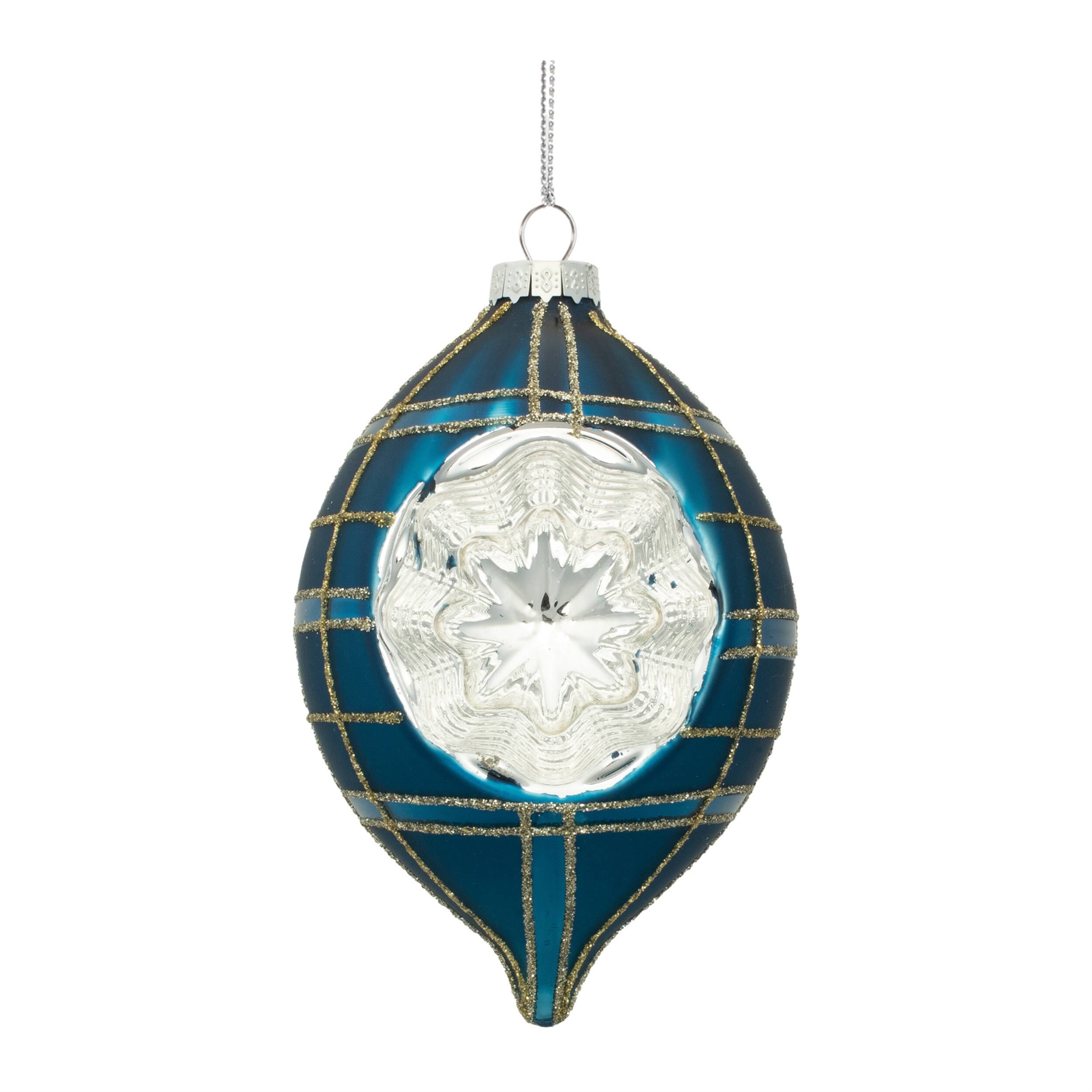 Left. BreeBe - Plaid Glass Reflector Ornament (Set of 12) - Green.