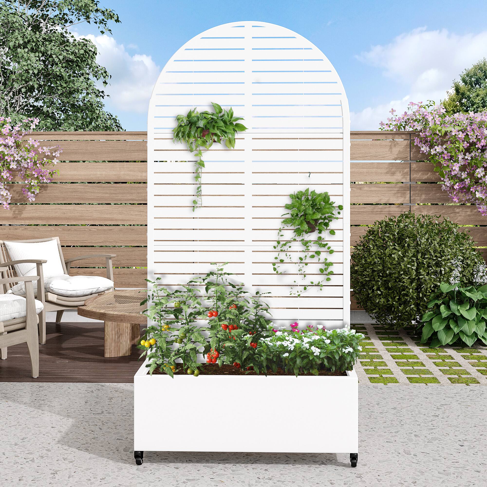 Alt View 1. PexFix - 72 in. H x 35 in. W Louvered Pattern Arch Metal Planter Box Raised Garden Beds with Trellis-Ideal for Balcony - White.