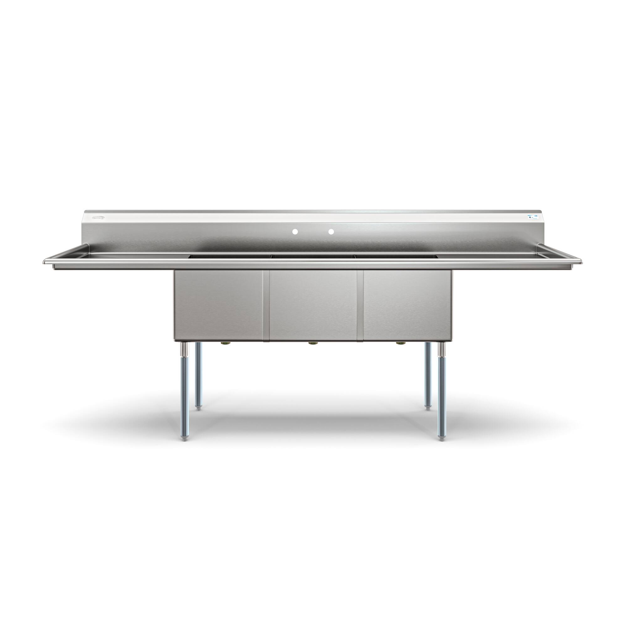 Alt View 2. Koolmore - 102 in. Three Compartment  Sink Bowl Size 18x24x14 Stainless-Steel 18 Gauge with Two Drainboards - Stainless Steel.