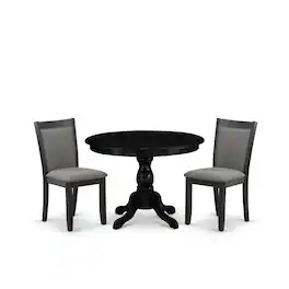East West Furniture - 3-Piece Dining Table Set Contains a Dinner Table with Drop Leaves and 2 Dark Gotham Grey Linen - Multi-Color