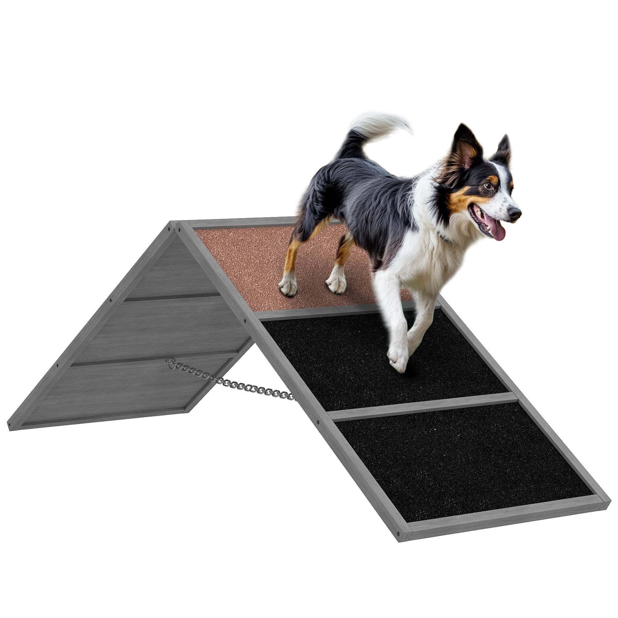 Front. Pawhut - Dog Agility Equipment, Playground with Non-slip Surface, A-frame, Ramp, All Breeds, Backyard/Park, Obstacle Course - Gray.