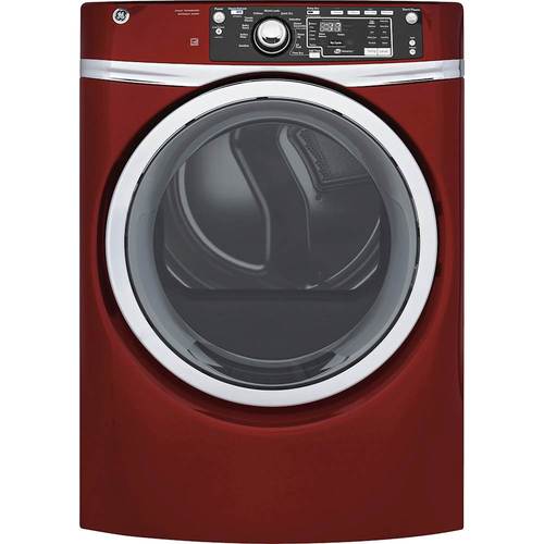GE - 8.3 Cu. Ft. 13-Cycle Electric Dryer with Steam - Ruby red - Larger Front