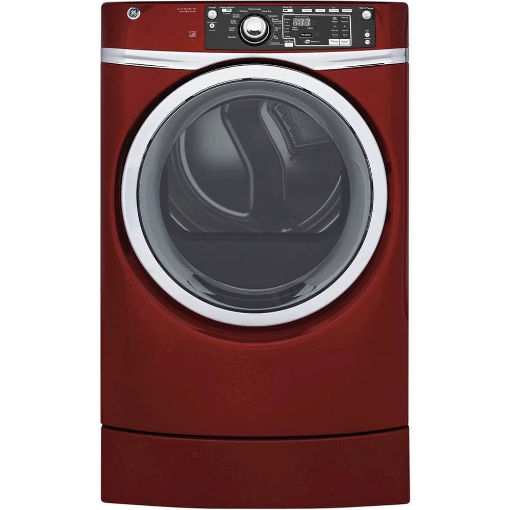 GE - RightHeight 8.3 Cu. Ft. 13-Cycle Electric Dryer with Steam - Ruby Red - Larger Front