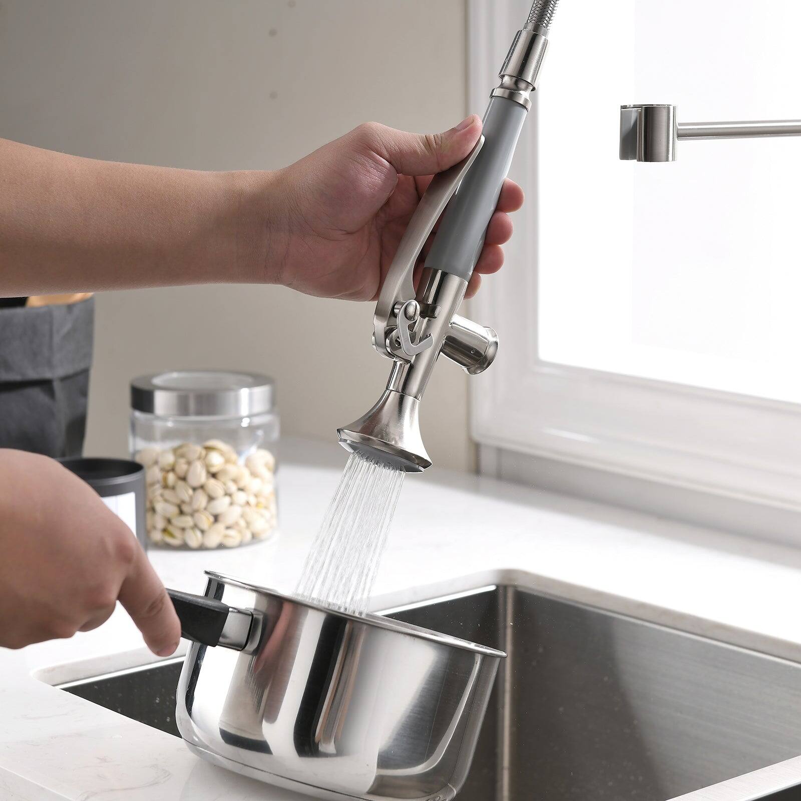 Alt View 4. Boyel Living - Stainless Steel Single Handle Silver Pull Down Sprayer Kitchen Faucet - Silver.