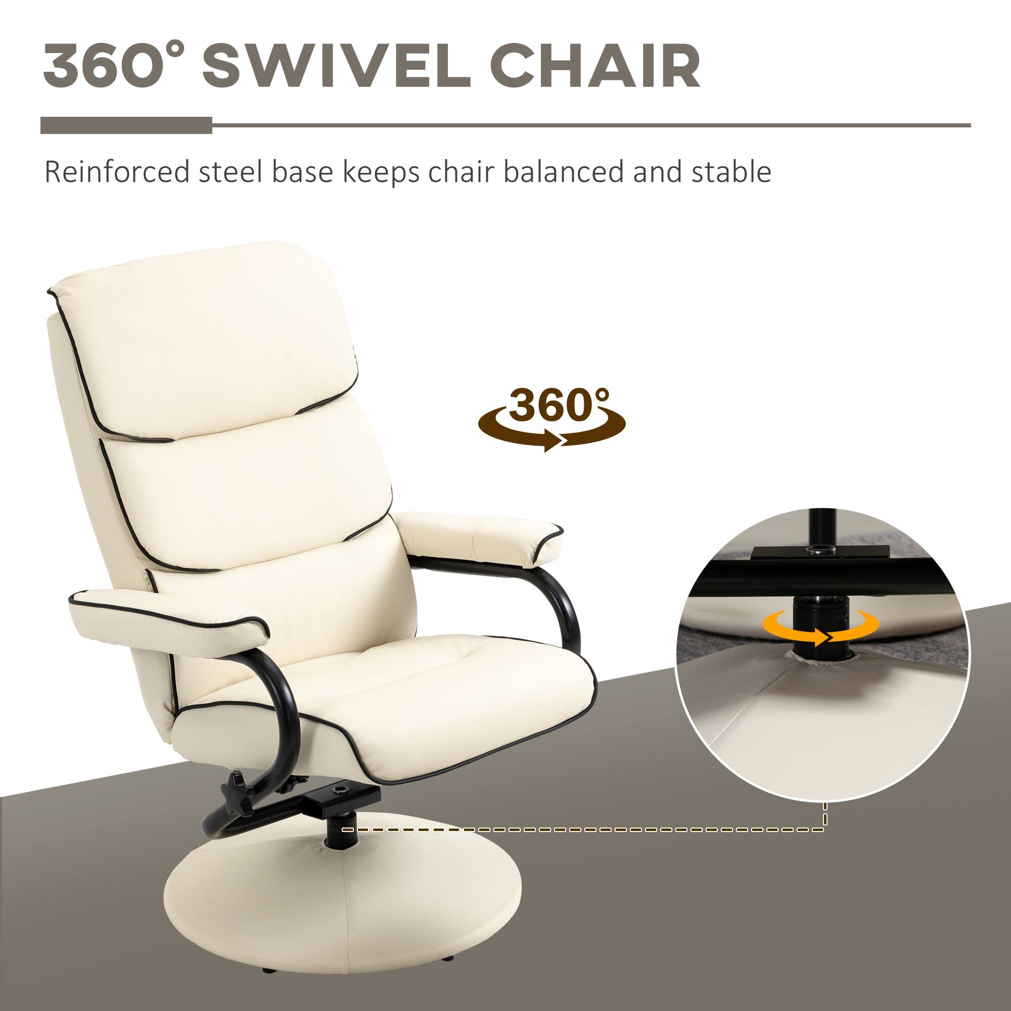 360° SWIVEL CHAIR
Reinforced steel base keeps chair balanced and stable
360°