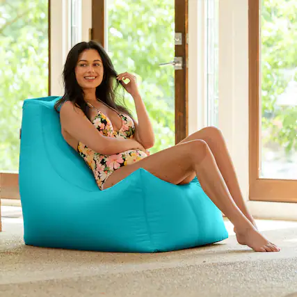 Front. Jaxx - Jaxx Juniper Outdoor Bean Bag Patio Chair & Poolside Lounge, Cancun Blue - Light Blue.