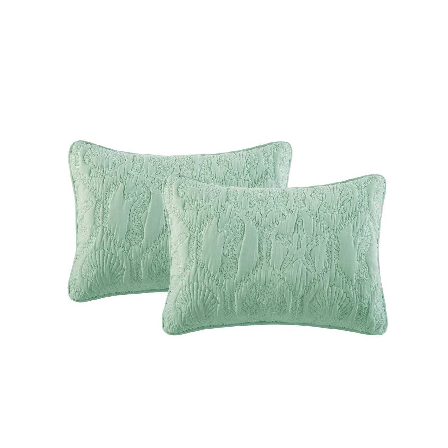 Alt View 1. Hivvago - King Coastal Beach Starfish Seashell Seahorse Light Green Teal Quilt Set - Light Green.