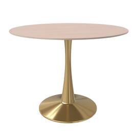 LeisureMod - Bristol Modern 35" Round Dining Table MDF/Sintered Stone Top - Pedestal Base for Kitchen, Cafe, and Restaurant - MDF - Natural Wood