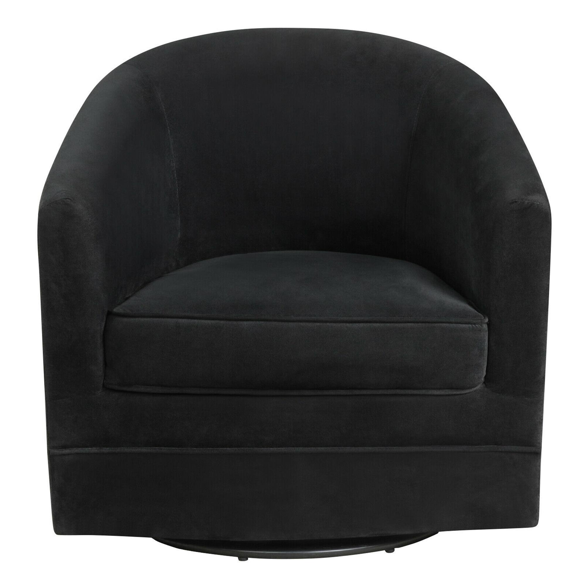 Alt View 15. Costway - Modern Swivel Barrel Upholstered Velvet Armchair with Metal Base - Black.