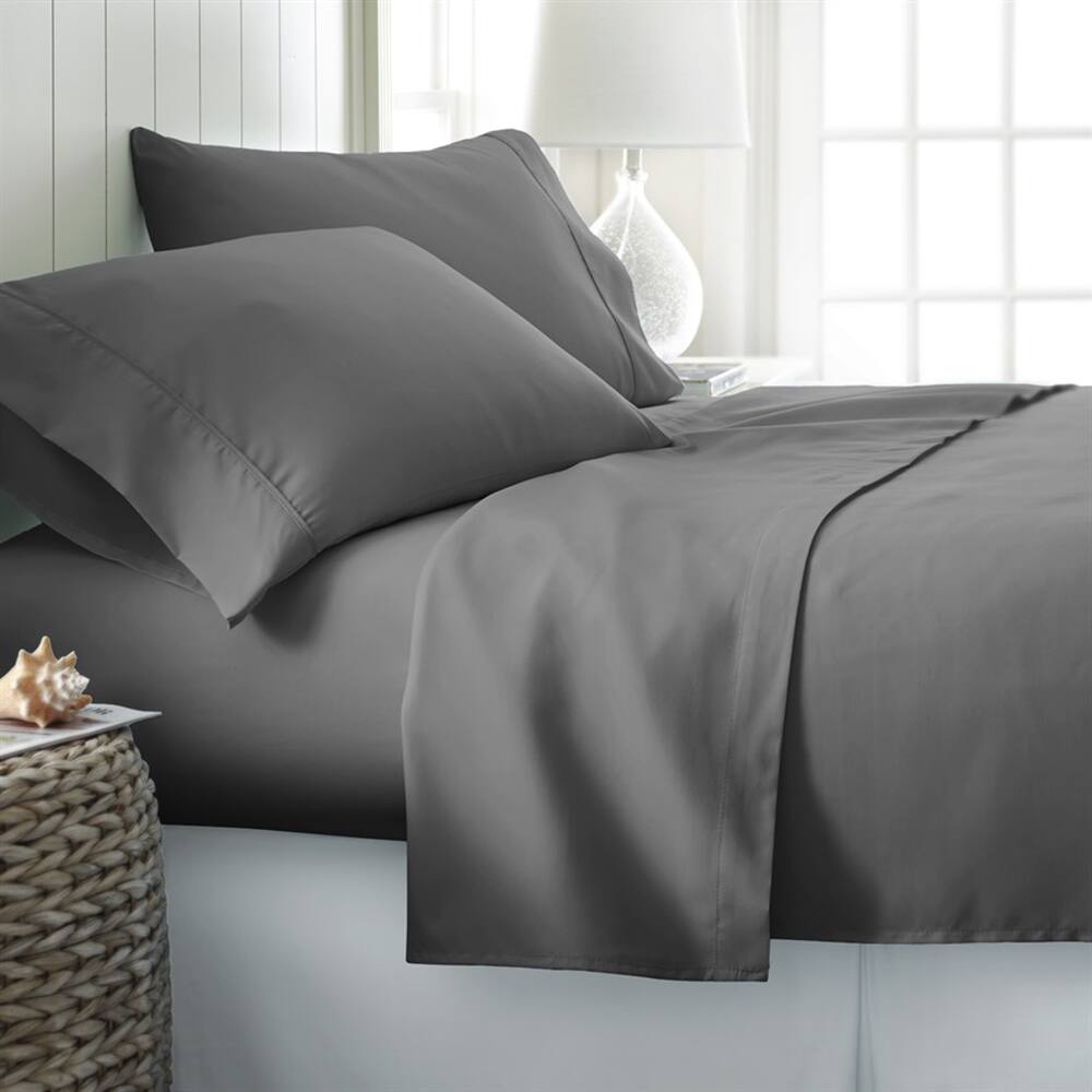 Alt View 1. Plazatex - Plazatex Luxurious Ultra Soft 100% Cotton Moisture Wicking Solid Color 4 Pieces Sheet Set King Silver Gray - Silver Gray.