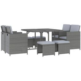 Resenkos - 9 Piece Outdoor Rattan Wicker Dining Table and Chairs Furniture Set, Cushions, Mixed Gray And Gray - Mixed Gray/Gray
