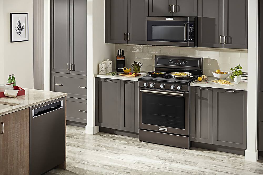 Alt View 20. KitchenAid - 5.8 Cu. Ft. Self-Cleaning Freestanding Gas True Convection Range with Even-Heat - Black Stainless Steel with Printshield Finish.