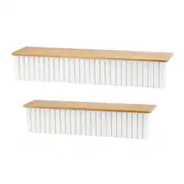BreeBe - Ribbed Wood Wall Shelf (Set of 2) - White, Brown
