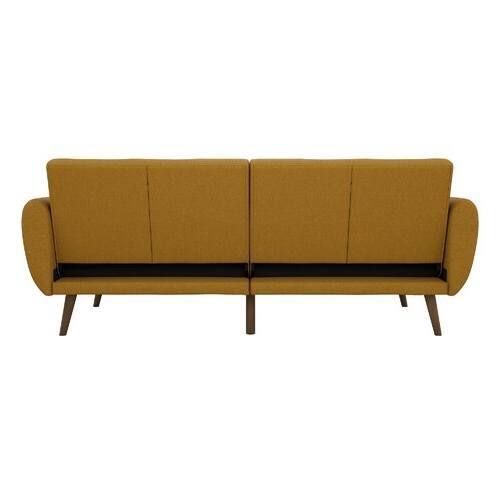 Alt View 1. Hivvago - Mustard Linen Upholstered Futon Sofa Bed with Mid-Century Style Wooden Legs - Mustard.