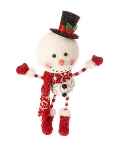 Front. Raz - 14.5" White and Red Snowman with Top Hat Christmas Ornament - White.