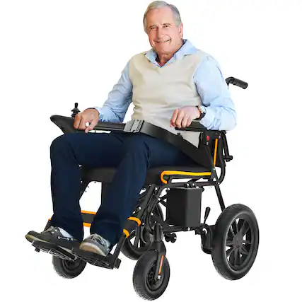 Front. Brick Attic - Portable Electric Wheelchair for Adults, 20 Miles Longer Travel All Terrain Foldable Home Power Wheelchair for Seniors - Orange.