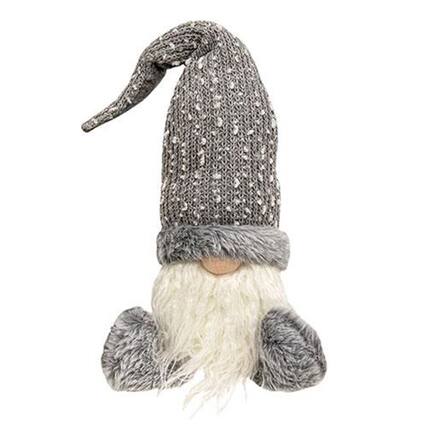 Front. BreeBe - *Gray Fuzzy Sitting Gnome - Gray.