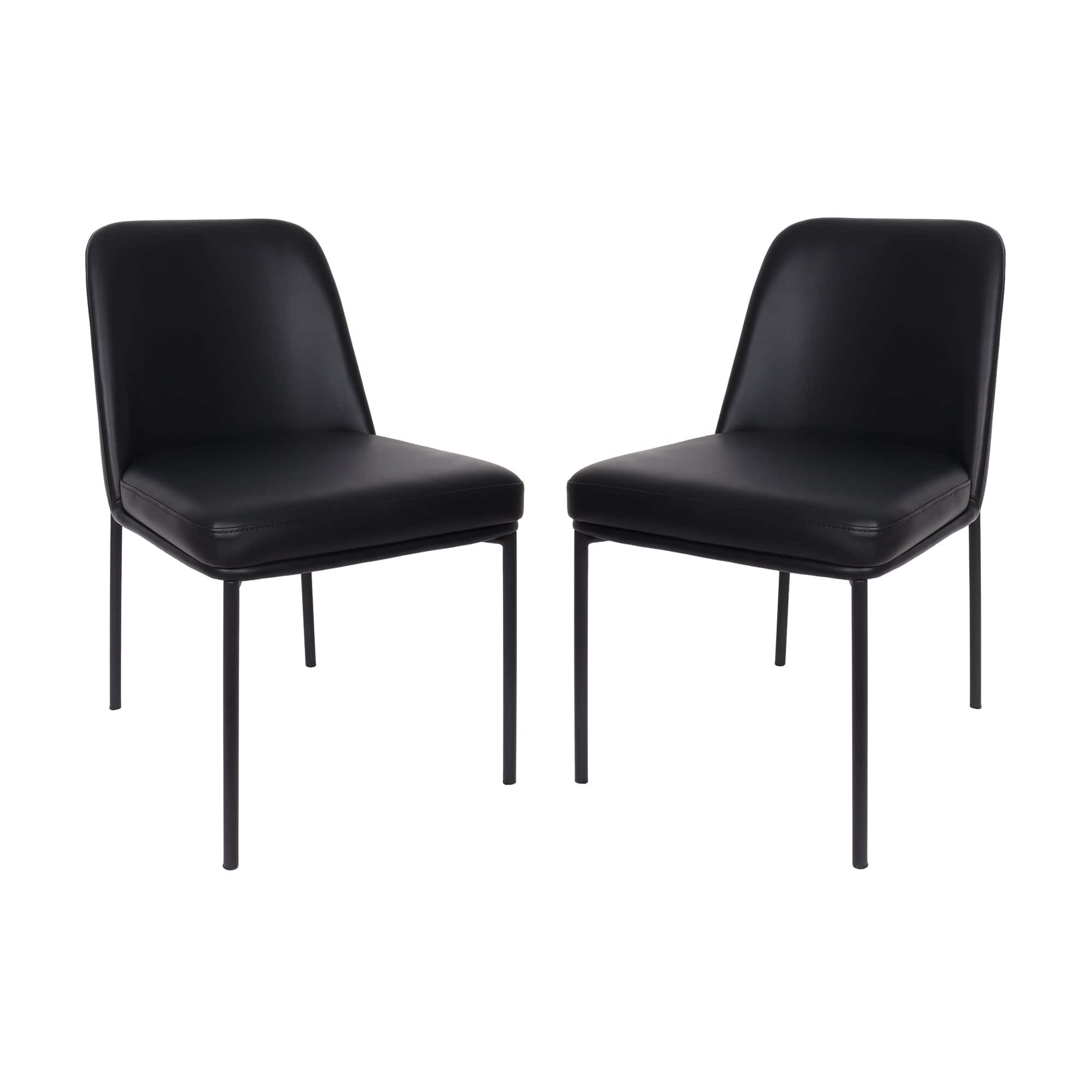 Manhattan Comfort - Loft Contemporary Metal Vegan Leather Side Chair - Set of 2 - Black