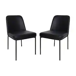 Manhattan Comfort - Loft Contemporary Metal Vegan Leather Side Chair - Set of 2 - Black
