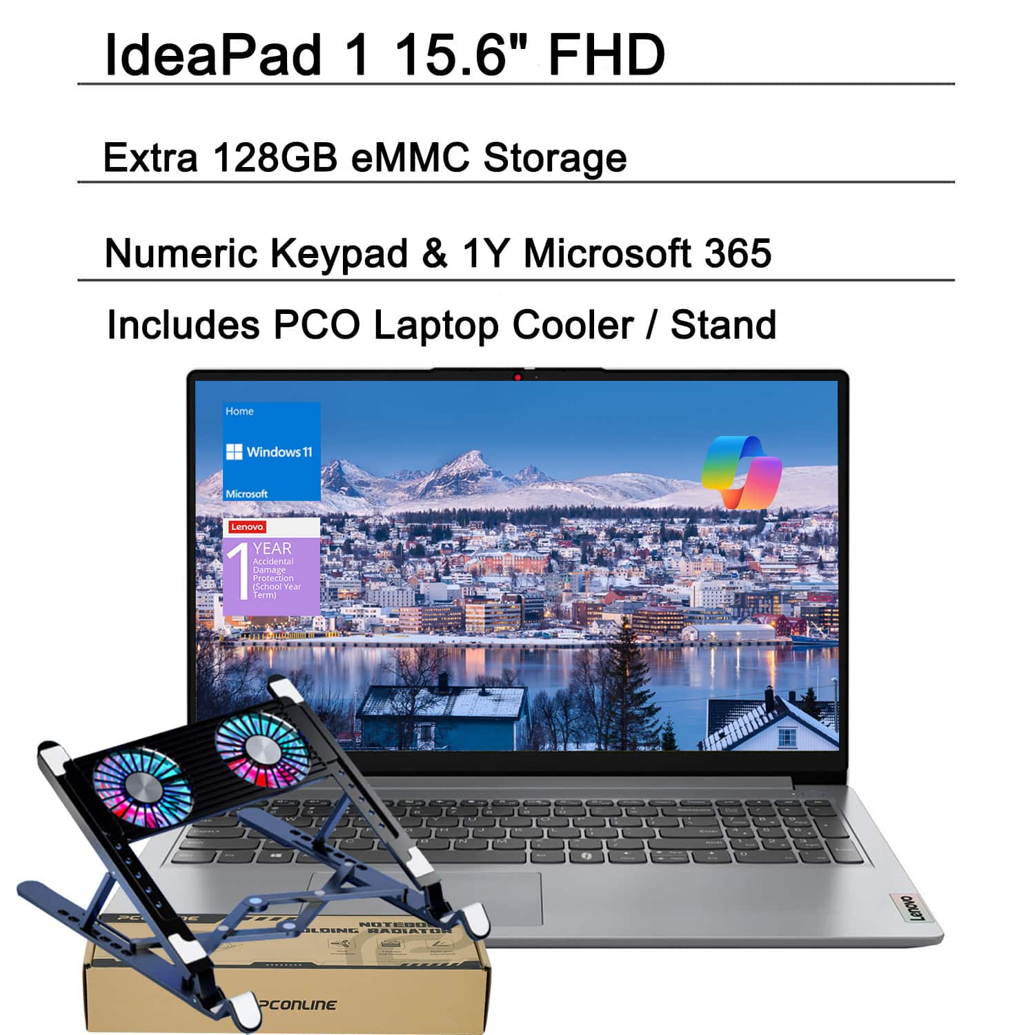 Lenovo - IdeaPad 1 15.6" FHD Laptop - Intel Quad-Core Silver, 12GB RAM, 256GB SSD - Copilot - For Everyday Use & Learning - Gray